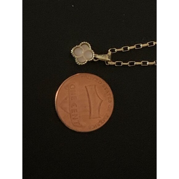 18K Gold Necklace 18" Cable Chain Rose Quartz Flower Pendant - Picture 6 of 7